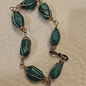 Turquoise and Silver Wire Wrapped Bracelet